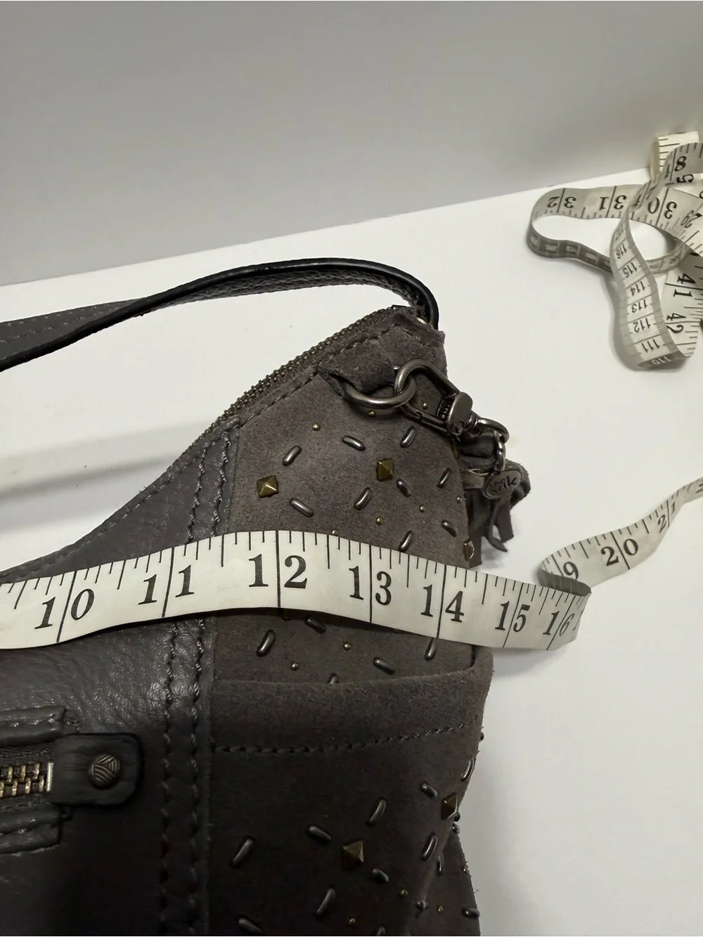 The Sak Gray, Leather, Studded, Hobo Shoulder Bag, Spacious Interior, Beautiful
